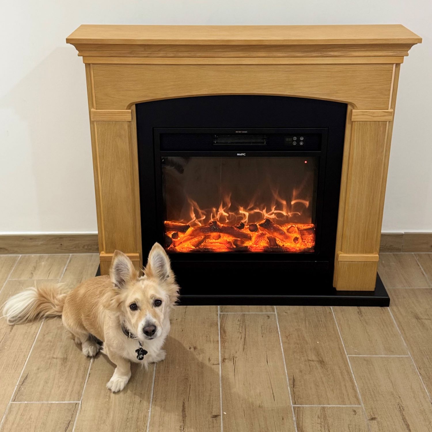 Freestanding fireplace with an architectural surround