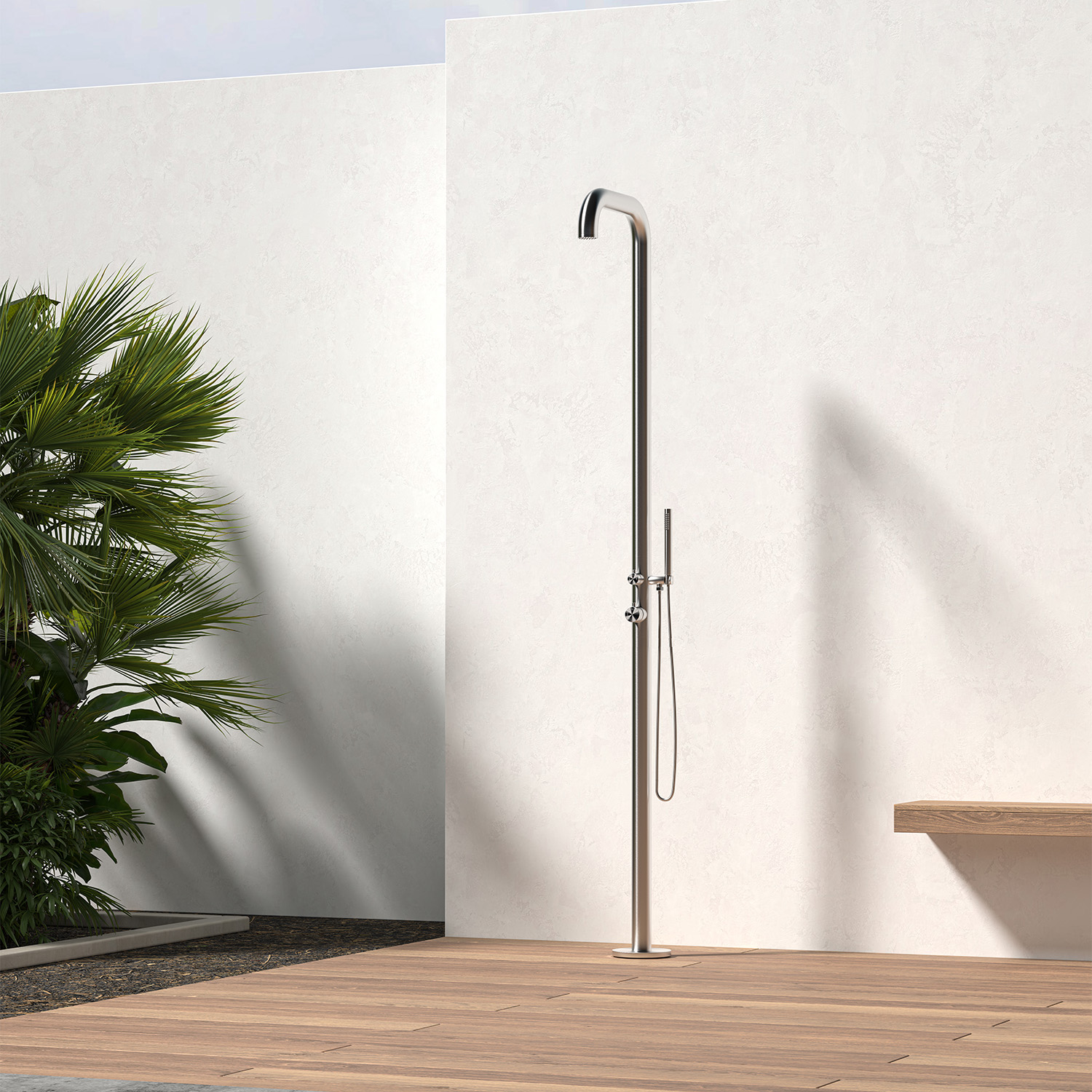 Chia outdoor shower in an elegant pool setting