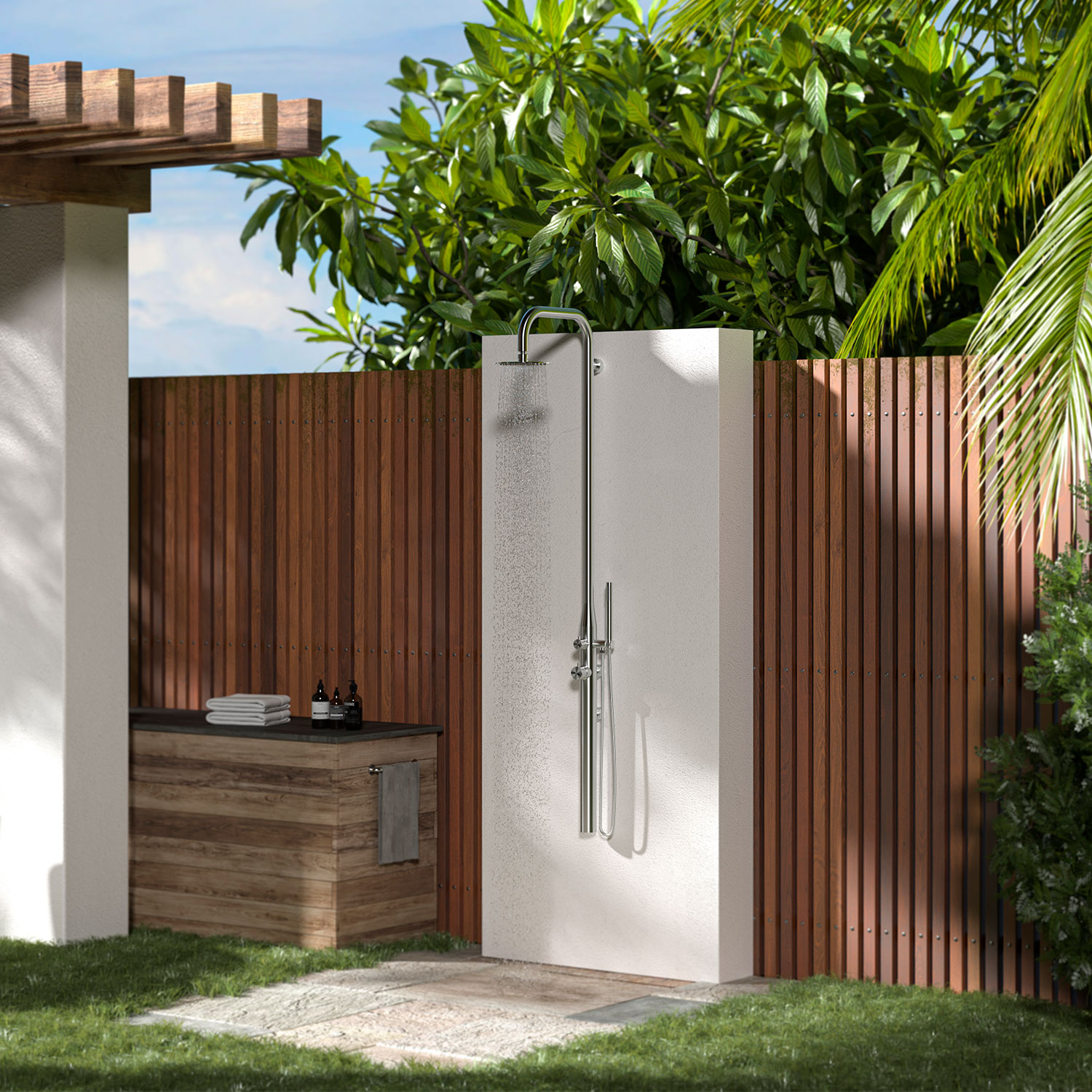 Pula wall-mounted outdoor shower in stainless steel
