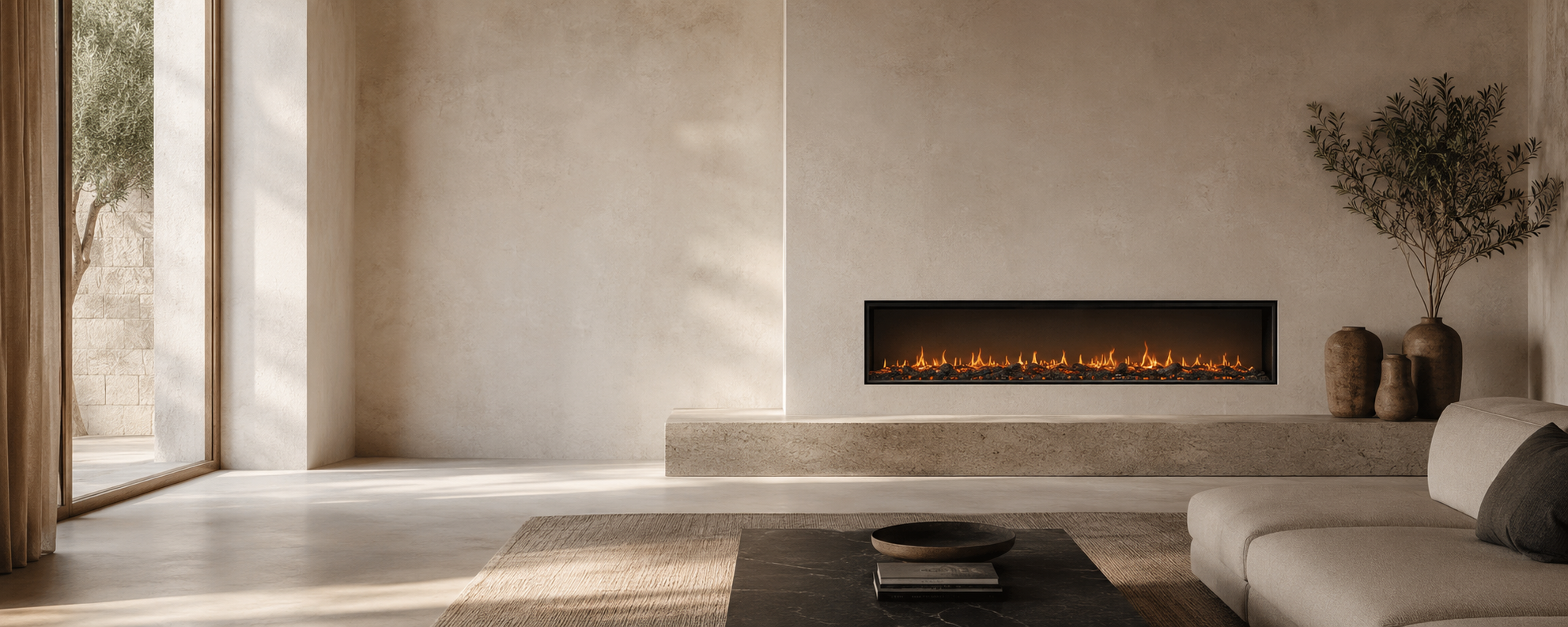 Contemporary interior with an architectural electric fireplace